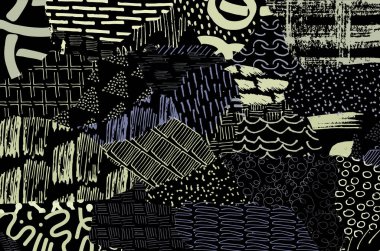 Soyut siyah konturlar, el vektör desen çizdi. Geometrik tarzı Retro soyut desen. Soyut çok renkli geometrik desen.