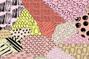 Soyut siyah konturlar, el vektör desen çizdi. Geometrik tarzı Retro soyut desen. Soyut çok renkli geometrik desen.