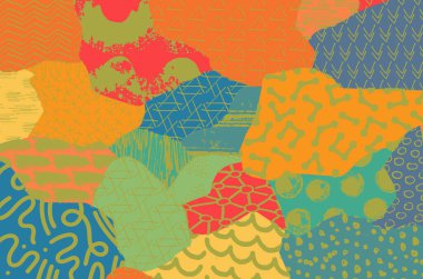 Soyut siyah konturlar, el vektör desen çizdi. Geometrik tarzı Retro soyut desen. Soyut çok renkli geometrik desen.