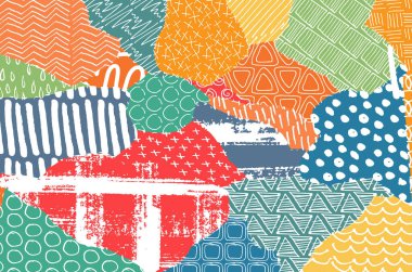 Soyut siyah konturlar, el vektör desen çizdi. Geometrik tarzı Retro soyut desen. Soyut çok renkli geometrik desen.