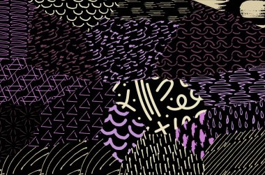 Soyut siyah konturlar, el vektör desen çizdi. Geometrik tarzı Retro soyut desen. Soyut çok renkli geometrik desen.