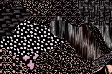 Soyut siyah konturlar, el vektör desen çizdi. Geometrik tarzı Retro soyut desen. Soyut çok renkli geometrik desen.