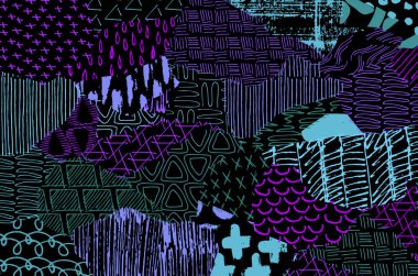 Soyut siyah konturlar, el vektör desen çizdi. Geometrik tarzı Retro soyut desen. Soyut çok renkli geometrik desen.