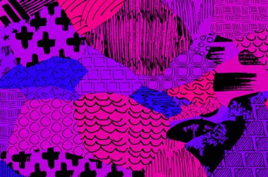 Soyut siyah konturlar, el vektör desen çizdi. Geometrik tarzı Retro soyut desen. Soyut çok renkli geometrik desen.