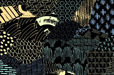 Soyut siyah konturlar, el vektör desen çizdi. Geometrik tarzı Retro soyut desen. Soyut çok renkli geometrik desen.