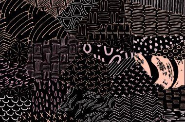 Soyut siyah konturlar, el vektör desen çizdi. Geometrik tarzı Retro soyut desen. Soyut çok renkli geometrik desen.