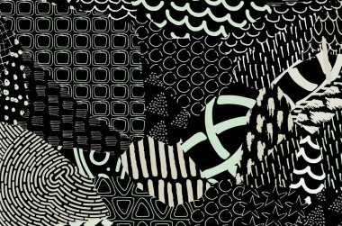 Soyut siyah konturlar, el vektör desen çizdi. Geometrik tarzı Retro soyut desen. Soyut çok renkli geometrik desen.