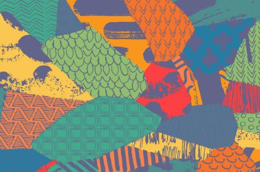 Soyut siyah konturlar, el vektör desen çizdi. Geometrik tarzı Retro soyut desen. Soyut çok renkli geometrik desen.