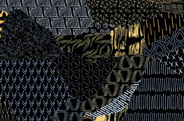 Soyut siyah konturlar, el vektör desen çizdi. Geometrik tarzı Retro soyut desen. Soyut çok renkli geometrik desen.