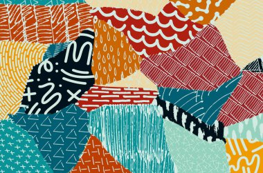 Soyut siyah konturlar, el vektör desen çizdi. Geometrik tarzı Retro soyut desen. Soyut çok renkli geometrik desen.