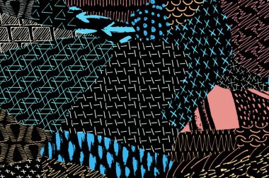 Soyut siyah konturlar, el vektör desen çizdi. Geometrik tarzı Retro soyut desen. Soyut çok renkli geometrik desen.