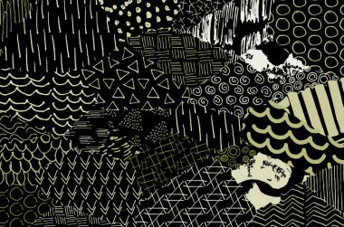 Soyut siyah konturlar, el vektör desen çizdi. Geometrik tarzı Retro soyut desen. Soyut çok renkli geometrik desen.