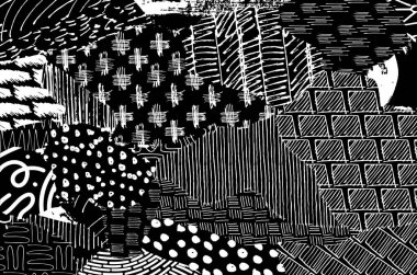 Soyut siyah konturlar, el vektör desen çizdi. Geometrik tarzı Retro soyut desen. Soyut çok renkli geometrik desen.