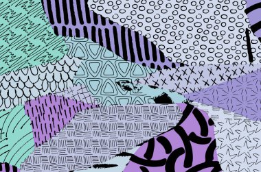 Soyut siyah konturlar, el vektör desen çizdi. Geometrik tarzı Retro soyut desen. Soyut çok renkli geometrik desen.