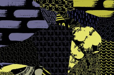 Soyut siyah konturlar, el vektör desen çizdi. Geometrik tarzı Retro soyut desen. Soyut çok renkli geometrik desen.