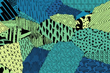 Soyut siyah konturlar, el vektör desen çizdi. Geometrik tarzı Retro soyut desen. Soyut çok renkli geometrik desen.