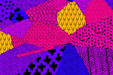 Soyut siyah konturlar, el vektör desen çizdi. Geometrik tarzı Retro soyut desen. Soyut çok renkli geometrik desen.