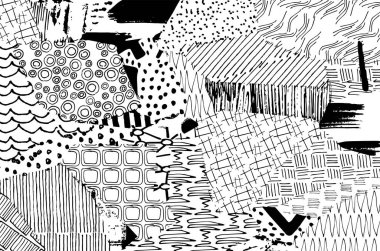 Soyut siyah konturlar, el vektör desen çizdi. Geometrik tarzı Retro soyut desen. Soyut çok renkli geometrik desen.