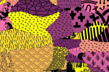 Soyut siyah konturlar, el vektör desen çizdi. Geometrik tarzı Retro soyut desen. Soyut çok renkli geometrik desen.