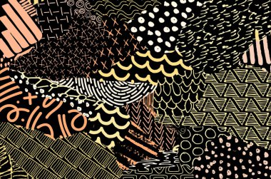 Soyut siyah konturlar, el vektör desen çizdi. Geometrik tarzı Retro soyut desen. Soyut çok renkli geometrik desen.