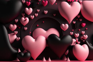 3d geometry beautiful heart. Illustration.  valentine's background with 3d hearts. Valentine's day design. valentine's day concept. Romantic background. For creative banners and web posters.