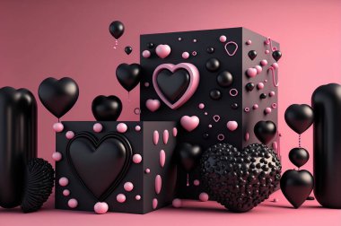 3d geometry beautiful heart. Illustration.  valentine's background with 3d hearts. Valentine's day design. valentine's day concept. Romantic background. For creative banners and web posters.