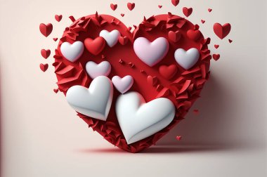 3d geometry beautiful heart. Illustration.  valentine's background with 3d hearts. Valentine's day design. valentine's day concept. Romantic background. For creative banners and web posters.