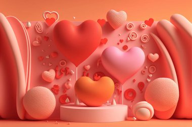 3d geometry beautiful heart. Illustration.  valentine's background with 3d hearts. Valentine's day design. valentine's day concept. Romantic background. For creative banners and web posters.