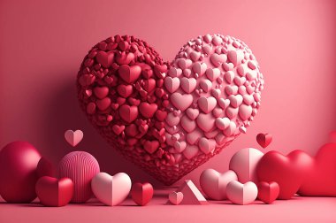 3d geometry beautiful heart. Illustration.  valentine's background with 3d hearts. Valentine's day design. valentine's day concept. Romantic background. For creative banners and web posters.