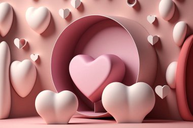 3d geometry beautiful heart. Illustration.  valentine's background with 3d hearts. Valentine's day design. valentine's day concept. Romantic background. For creative banners and web posters.