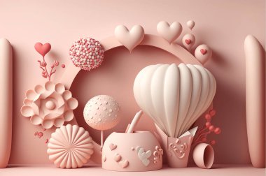 3d geometry beautiful heart. Illustration.  valentine's background with 3d hearts. Valentine's day design. valentine's day concept. Romantic background. For creative banners and web posters.