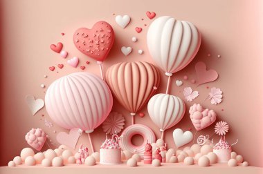 3d geometry beautiful heart. Illustration.  valentine's background with 3d hearts. Valentine's day design. valentine's day concept. Romantic background. For creative banners and web posters.