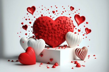 3d geometry beautiful heart. Illustration.  valentine's background with 3d hearts. Valentine's day design. valentine's day concept. Romantic background. For creative banners and web posters.