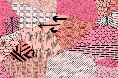 Soyut siyah konturlar, el vektör desen çizdi. Geometrik tarzı Retro soyut desen. Soyut çok renkli geometrik desen.