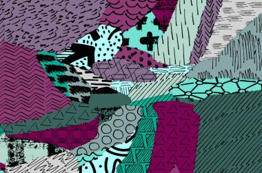 Soyut siyah konturlar, el vektör desen çizdi. Geometrik tarzı Retro soyut desen. Soyut çok renkli geometrik desen.