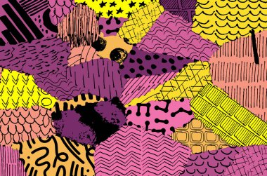 Soyut siyah konturlar, el vektör desen çizdi. Geometrik tarzı Retro soyut desen. Soyut çok renkli geometrik desen.