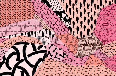 Soyut siyah konturlar, el vektör desen çizdi. Geometrik tarzı Retro soyut desen. Soyut çok renkli geometrik desen.