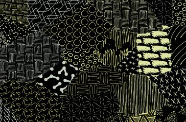 Soyut siyah konturlar, el vektör desen çizdi. Geometrik tarzı Retro soyut desen. Soyut çok renkli geometrik desen.