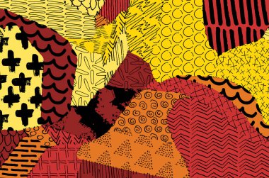 Soyut siyah konturlar, el vektör desen çizdi. Geometrik tarzı Retro soyut desen. Soyut çok renkli geometrik desen.