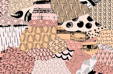 Soyut siyah konturlar, el vektör desen çizdi. Geometrik tarzı Retro soyut desen. Soyut çok renkli geometrik desen.