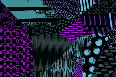 Soyut siyah konturlar, el vektör desen çizdi. Geometrik tarzı Retro soyut desen. Soyut çok renkli geometrik desen.