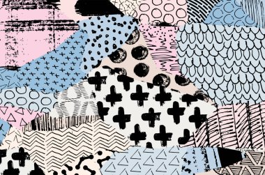 Soyut siyah konturlar, el vektör desen çizdi. Geometrik tarzı Retro soyut desen. Soyut çok renkli geometrik desen.