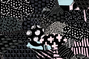 Soyut siyah konturlar, el vektör desen çizdi. Geometrik tarzı Retro soyut desen. Soyut çok renkli geometrik desen.