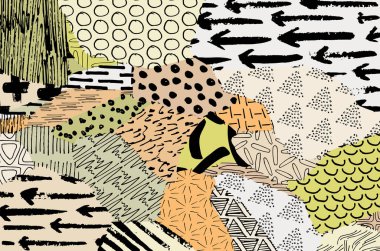 Soyut siyah konturlar, el vektör desen çizdi. Geometrik tarzı Retro soyut desen. Soyut çok renkli geometrik desen.