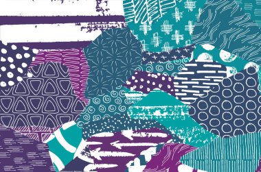 Soyut siyah konturlar, el vektör desen çizdi. Geometrik tarzı Retro soyut desen. Soyut çok renkli geometrik desen.