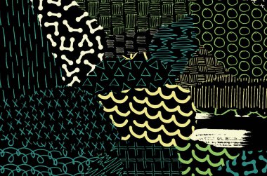 Soyut siyah konturlar, el vektör desen çizdi. Geometrik tarzı Retro soyut desen. Soyut çok renkli geometrik desen.