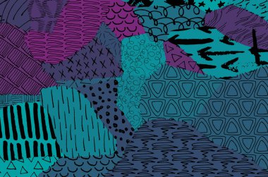 Soyut siyah konturlar, el vektör desen çizdi. Geometrik tarzı Retro soyut desen. Soyut çok renkli geometrik desen.