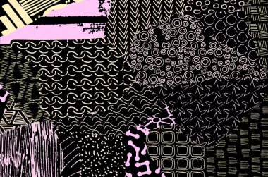 Soyut siyah konturlar, el vektör desen çizdi. Geometrik tarzı Retro soyut desen. Soyut çok renkli geometrik desen.