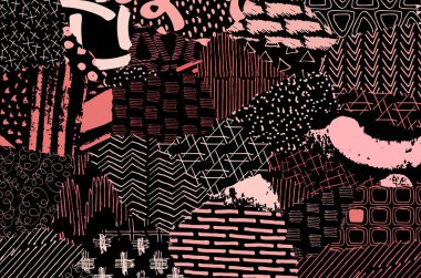 Soyut siyah konturlar, el vektör desen çizdi. Geometrik tarzı Retro soyut desen. Soyut çok renkli geometrik desen.