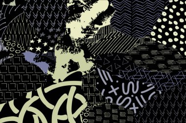 Soyut siyah konturlar, el vektör desen çizdi. Geometrik tarzı Retro soyut desen. Soyut çok renkli geometrik desen.